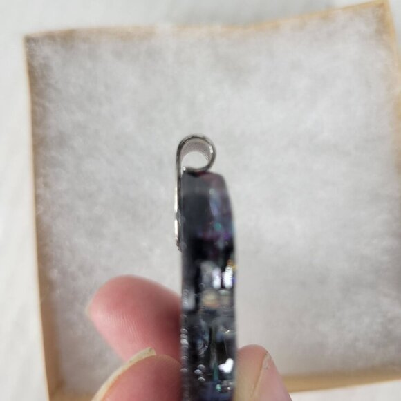 Dichroic Glass Abstract Iridescent Design & Silver-Tone Bail Pendant - Picture 5 of 5